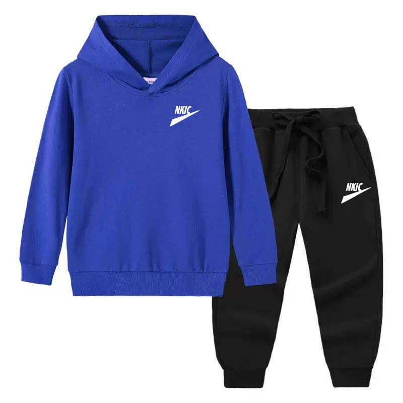 High quality Casual Spring Autumn 2pcs Blue Hoodie jogging Pants Kids Fashion Brand Tracksuits Sets 2-13 Years Boys Girls Trend Outfits Children Clothes