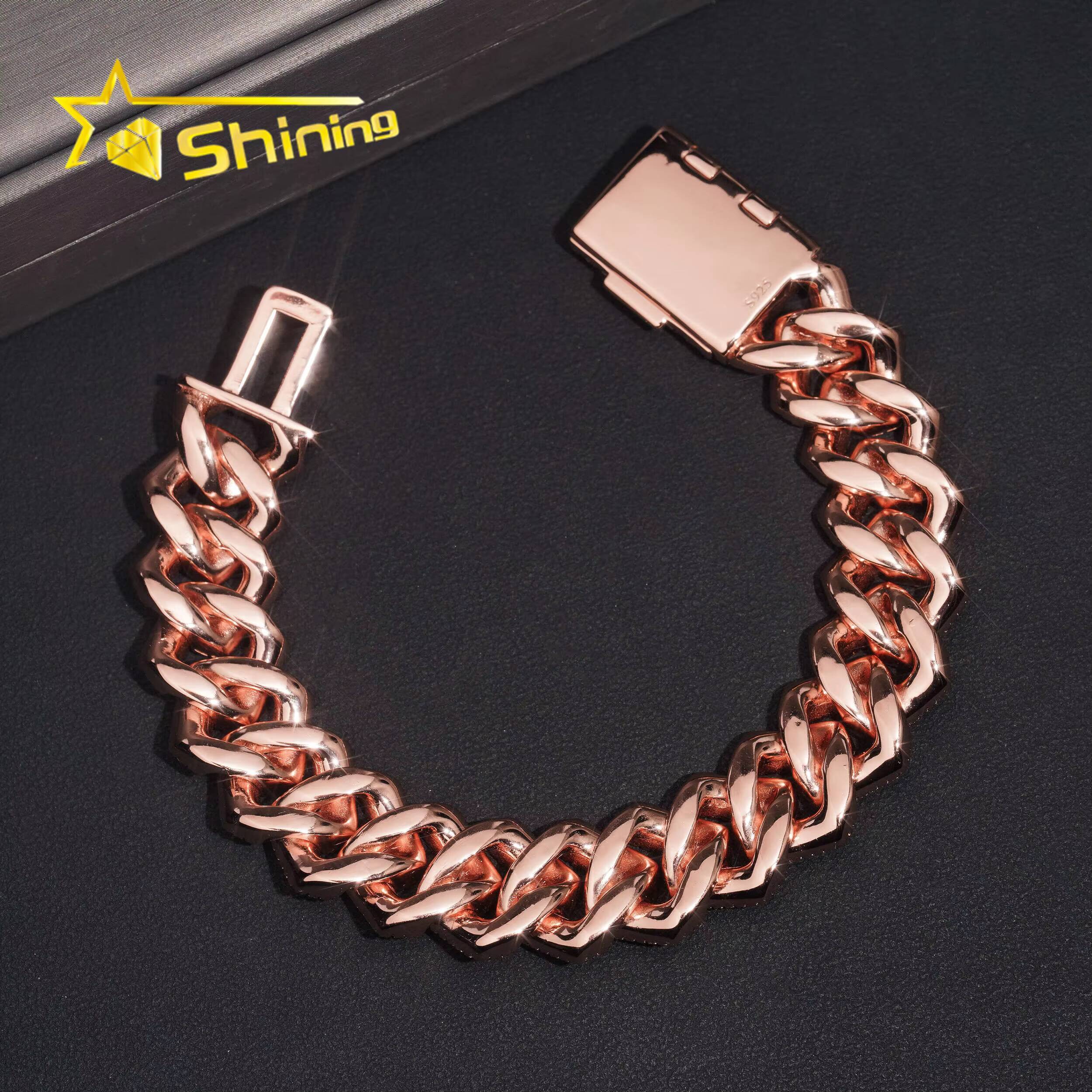 Pass Diamond Tester Hip Hop Jewelry 18mm Solid 925 Silver Box Clasp Iced Out Men Necklace VVS Moissanite Cuban Bracelet