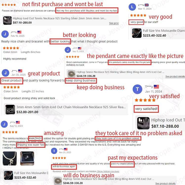 Bling Hiphop 4mm Moissanite Chain VVS Iced Out Necklace Women 925 Silver Moissanite Tennis Chain