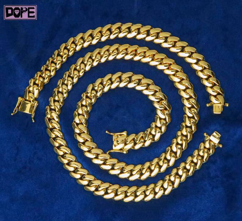 Hip Hop Cuban Link Chain 14K 18K Gold Plated Bracelet Jewelry 925 Silver Miami Cuban Chain
