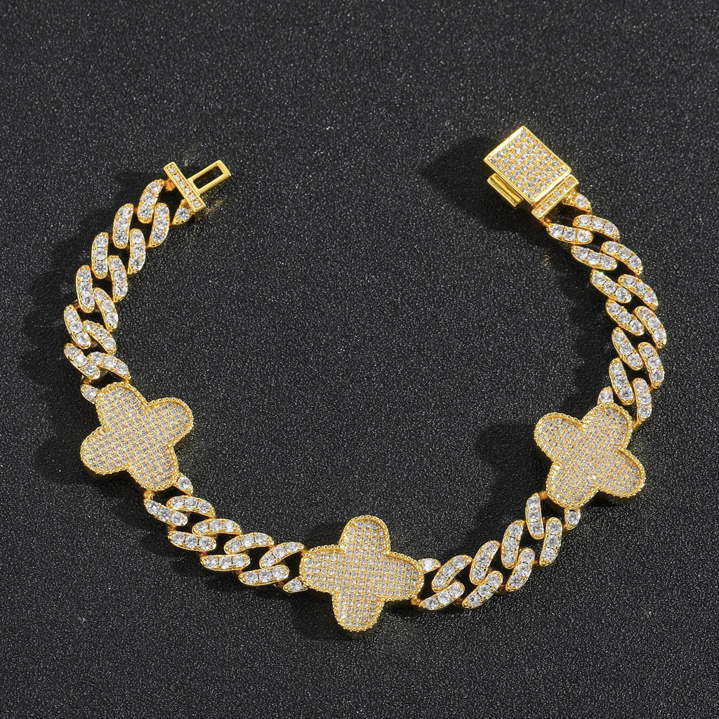 Four-leaf Clover Bracelet Cuban Zircon Inlaid Versatile Collarbone Chain Accessory Hip Hop Jewelry