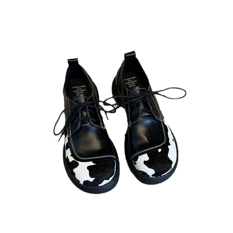 .Designer's color blocked lace up genuine leather loafers 2025 new style thick soled fashionable women's small leather shoes