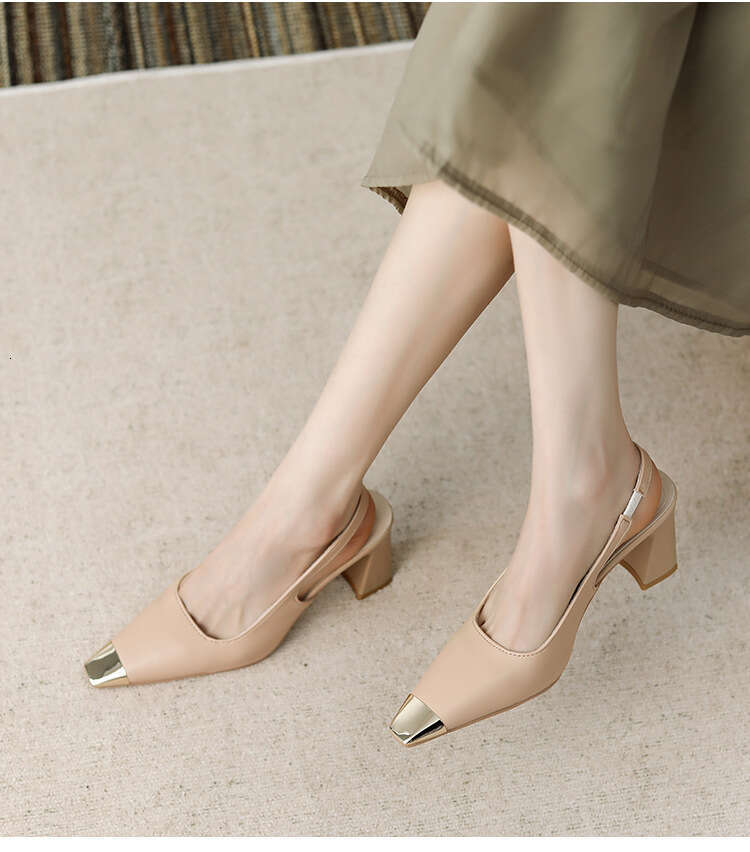 Women's 2025 Spring Summer New Korean Style Pointed High Heels Chunky Heel Closed Toe Sandals Backless Shallow Mouth Single Designer Shoe Shoes W