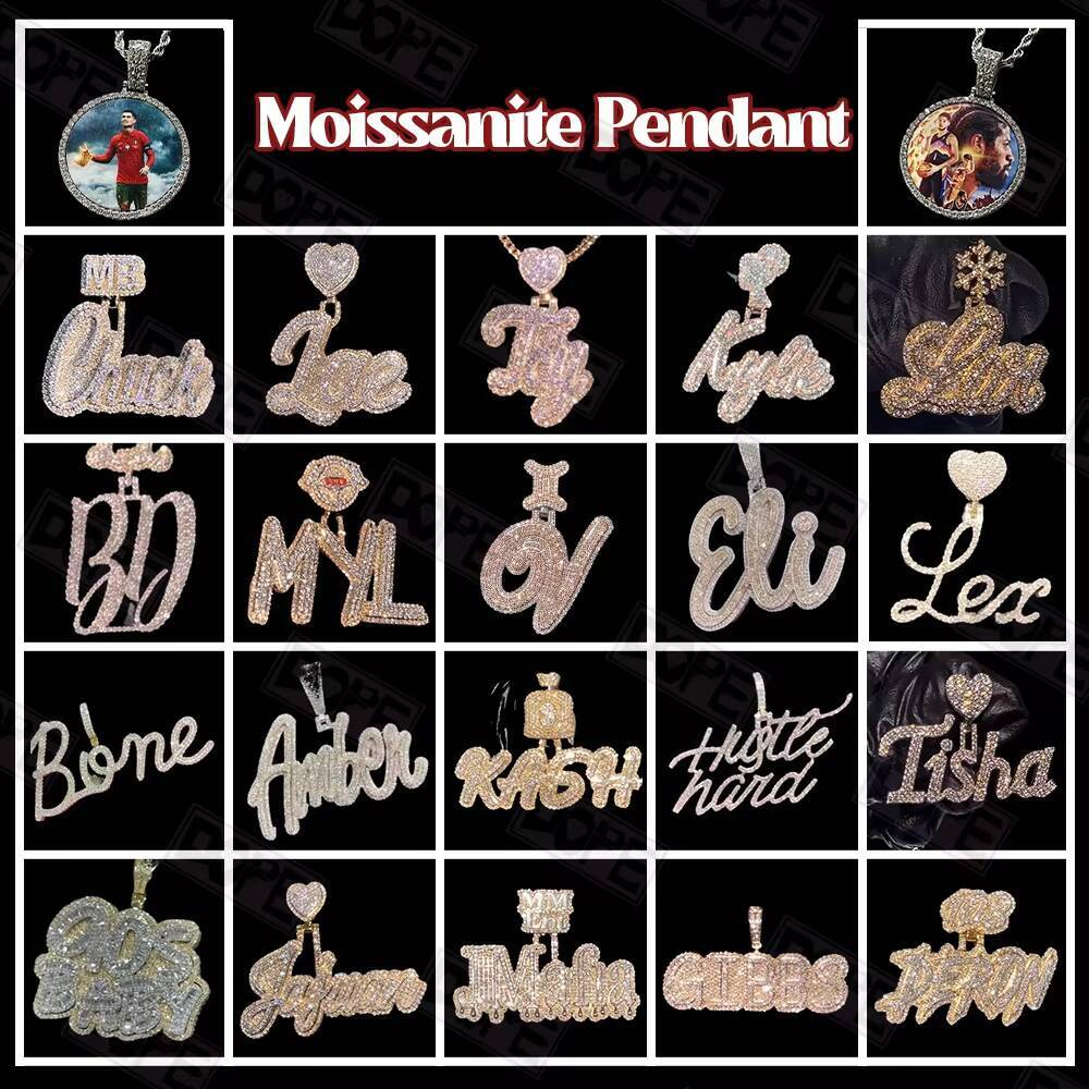 Iced Out Mossanite Pendant Chain 925 Silver Customized Trend Font Name Letter Hiphop VVS Customized Trend Moissanite Pendant