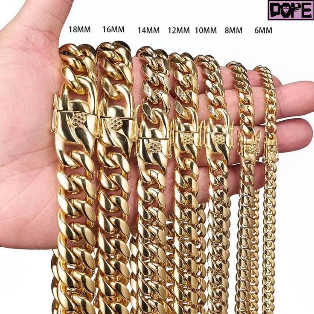 Hip Hop 16mm Miami Cuban Chain Plain Men Rappers Necklace 925 Silver Gold Plated Cuban Link Chain