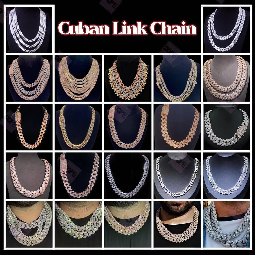 Luxury Moissanite Cuban Chain 18mm 18k Gold Plated Emerald Cut 925 Sterling Silver Moissanite Cuban Link Chain