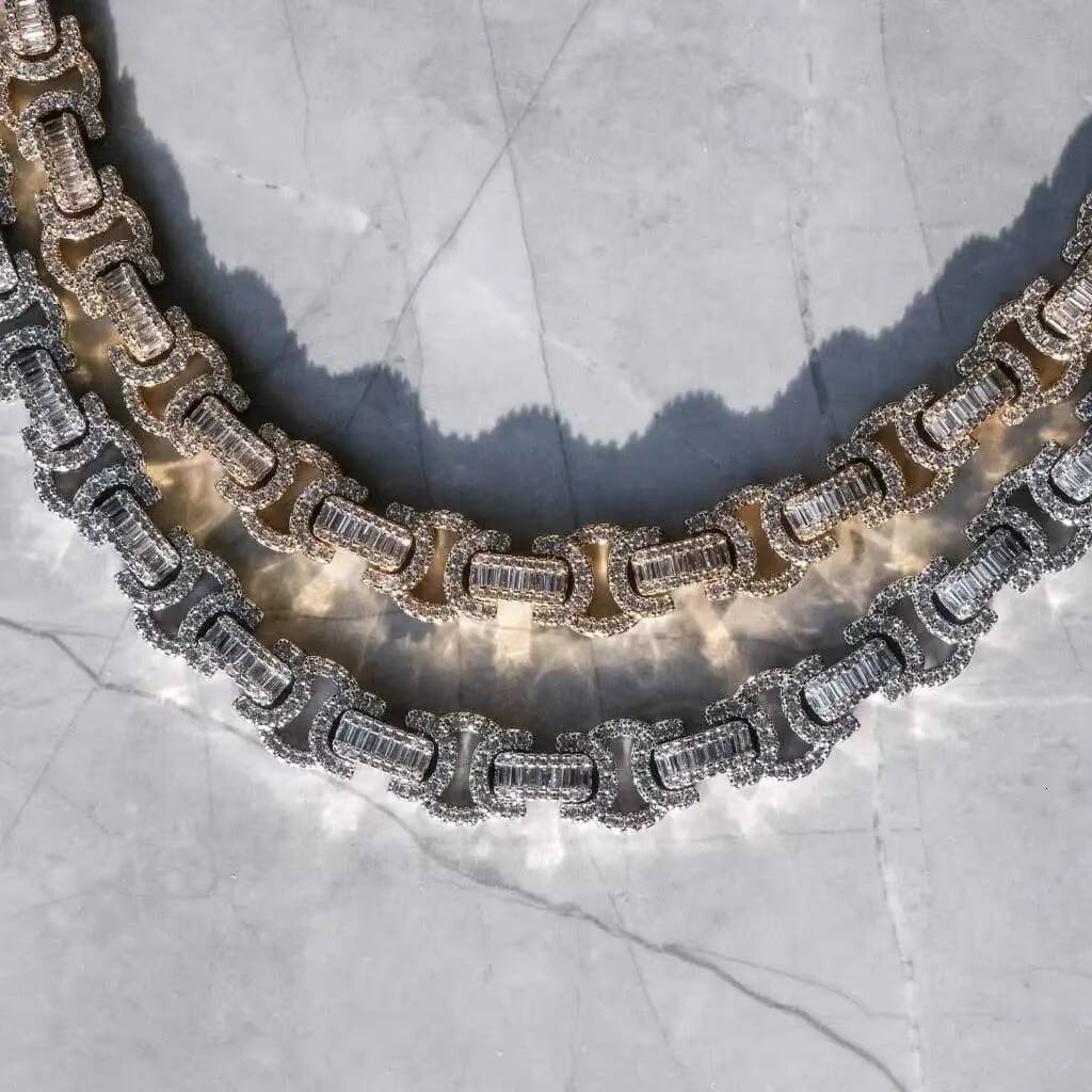 Small 10mm Baguette Diamond Luxury Jewelry Necklace Men Customized Trend Hip Hop Byzantine Moissanite Cuban Chain