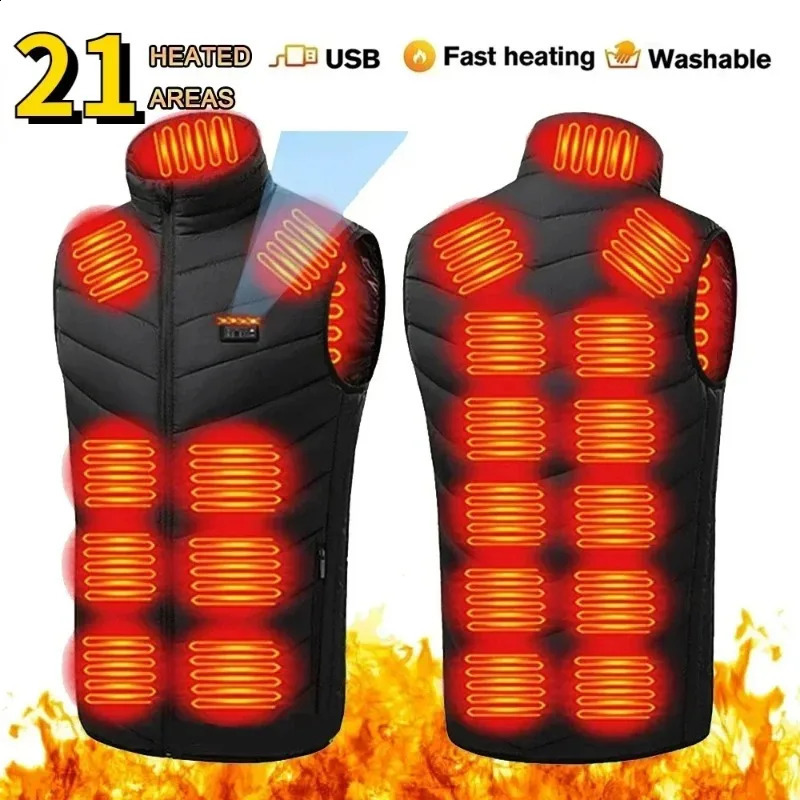 21 Zone Heating Vest Mens USB Infrared Thermal Jacket Smart Heated Clothes Winter Coldproof Thick Sleeveless Coat Hiking 250920