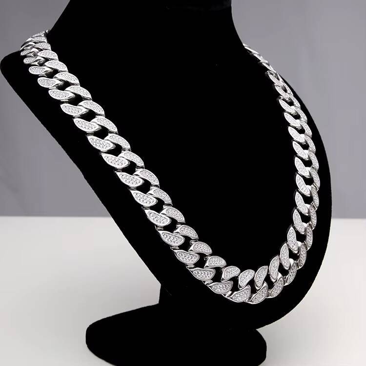 Iced Out Mens Miami Cuban Link Necklace Hip Hop Style with Moissanite Diamond Bling Prong 925 Silver Cuban Chain