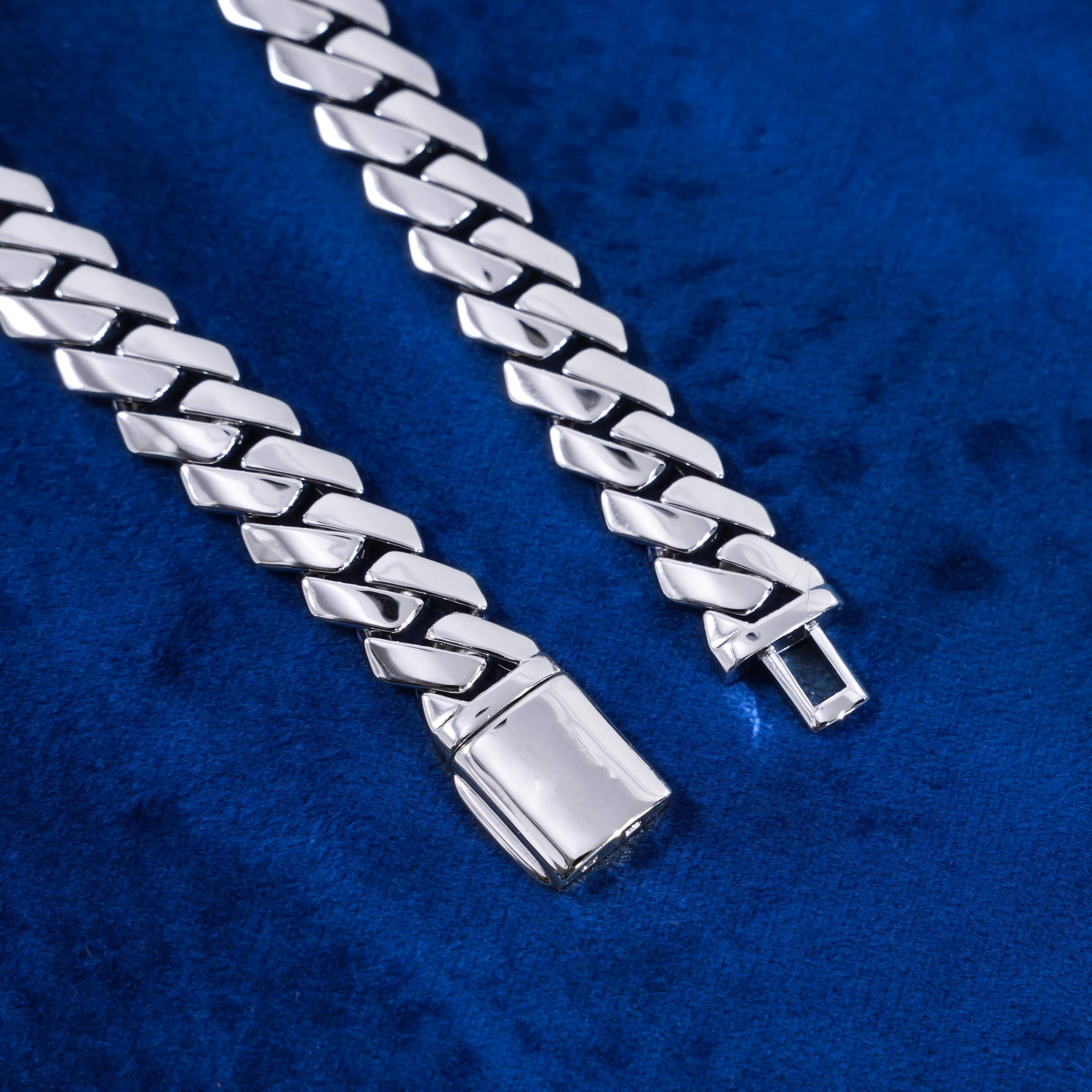 Hip Hop 8mm 10mm 12mm Cuban Link Chain Tight Straight Edge 925 Silver Monaco Chain Rhodium Plated Cuban Chain