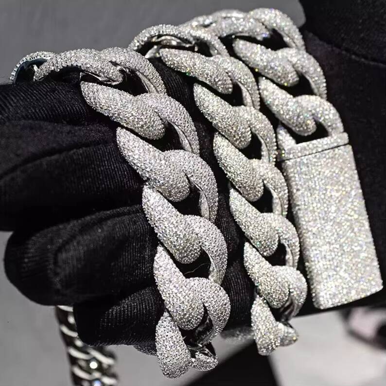 Vvs Iced Out Cuban Chain Miami 18mm Hiphop Curve Borderless 925 Silver Moissanite Cuban Link Chain