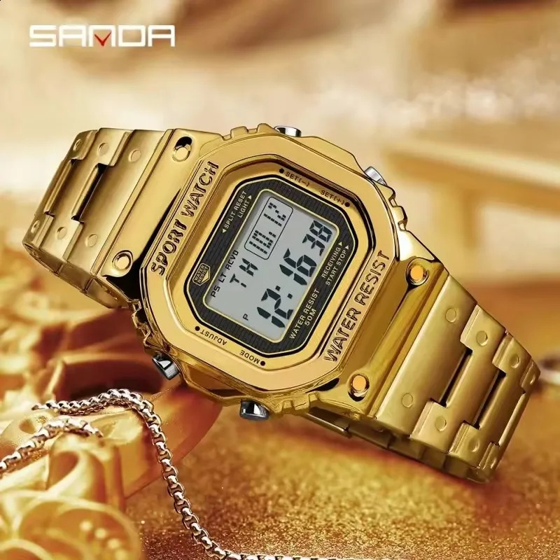 SANDA 2162 Exquisite Electronic Watch Fashion Waterproof LED Stainless Steel Strap Sports Mens Watch relgios masculino 250911 - view 5