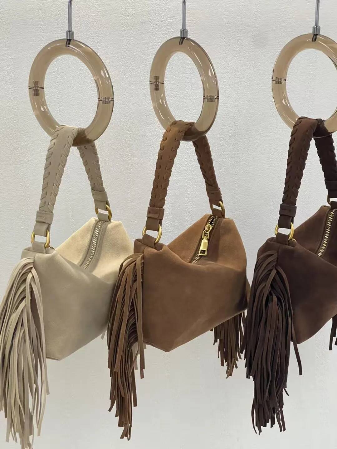 Casual Simple Women Faux Suede Tote Boston Crossbody Handbag Fashion Autumn Elegant Sand Fringe Tassel Shopping Bag