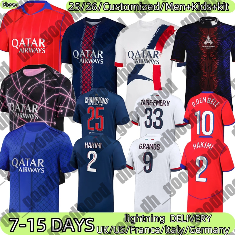 25/26 New maillot PSGes N.MENDES ZAIRE-EMERY D.DOUE O.DEMBELE LEE KANG IN Soccer Jerseys FABIAN Final maillot de foot HAKIMI 2025 football Shirt men kids kit Stadium sock
