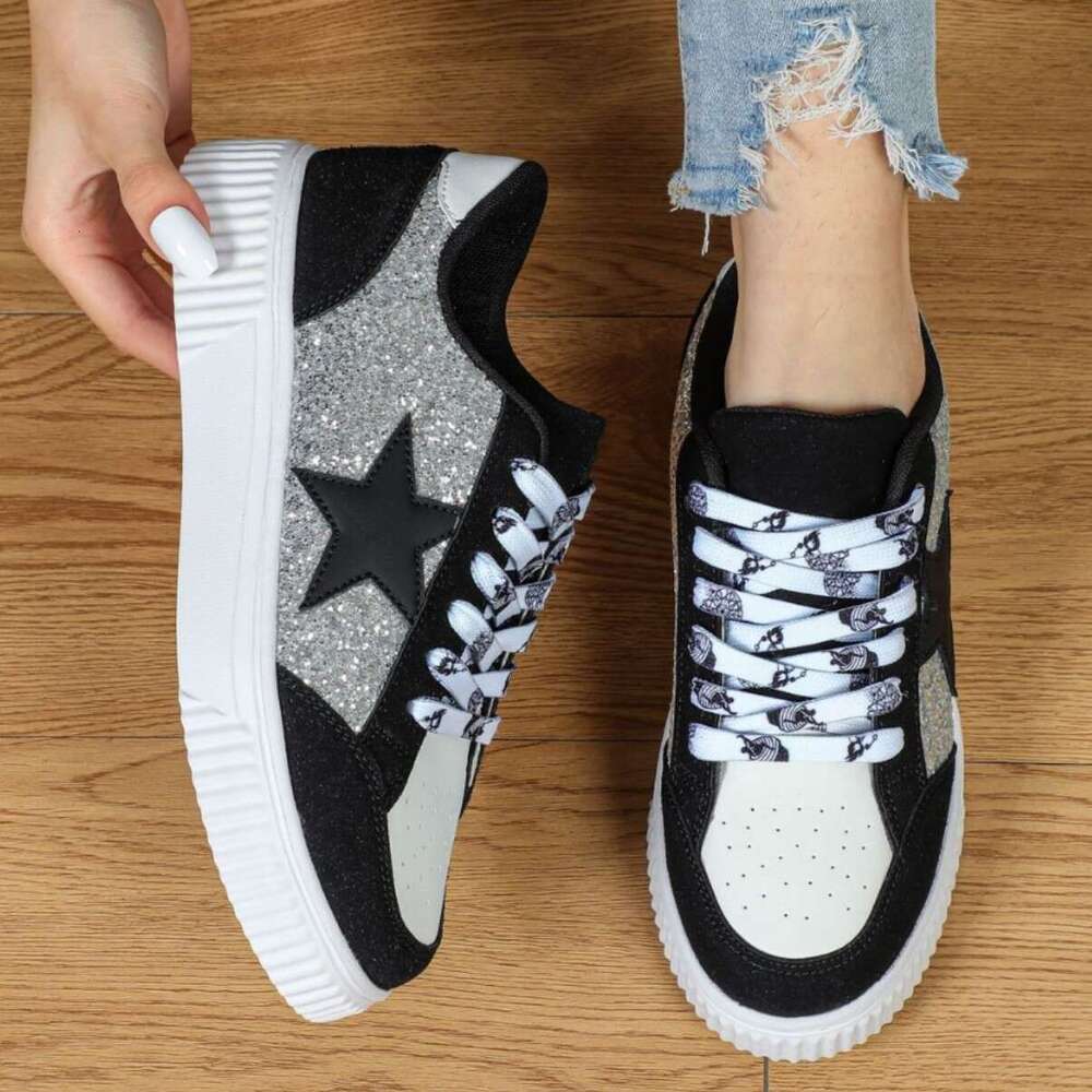 Fashion Sequin Designer Skateboard Shoes With Soft Soles Comfortable For All Seasons Outdoor Trendy Shoes For Couples Lace Up Casual Sports Shoes Scho