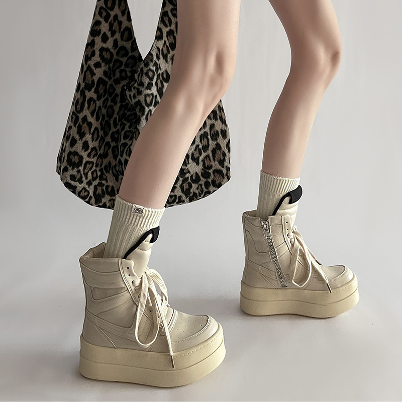 Designer lace up women's casual sports shoes, thick sole height increasing multifunctional white shoes, 2025 new model