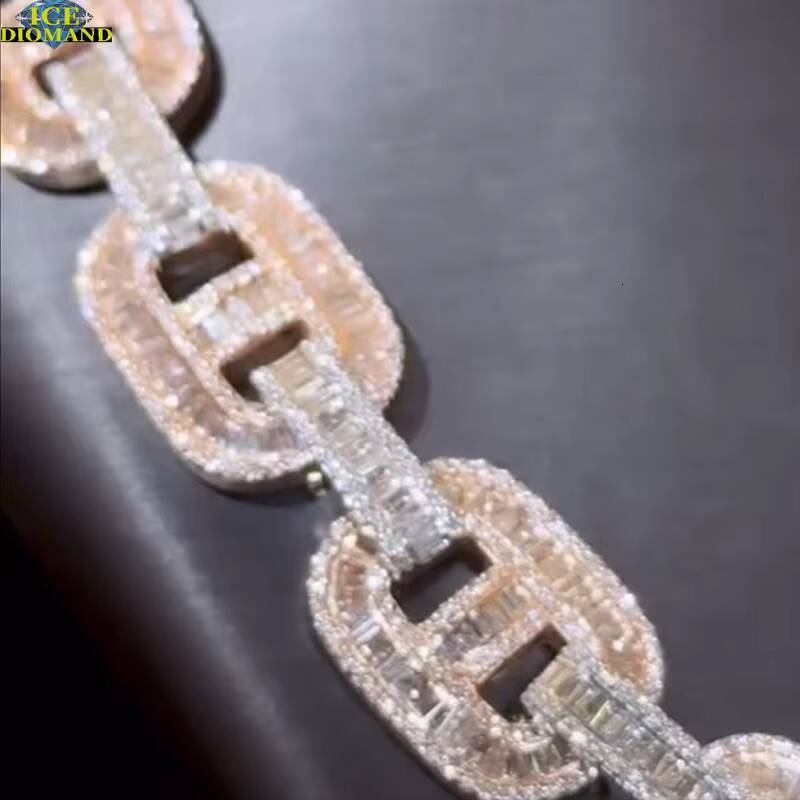 Customized Trendizable GoldPlated Cuban Link Necklace Bracelet Set Baguette VVS Moissanite Diamond Bling Hip Hop Style Heavy Ice Wide