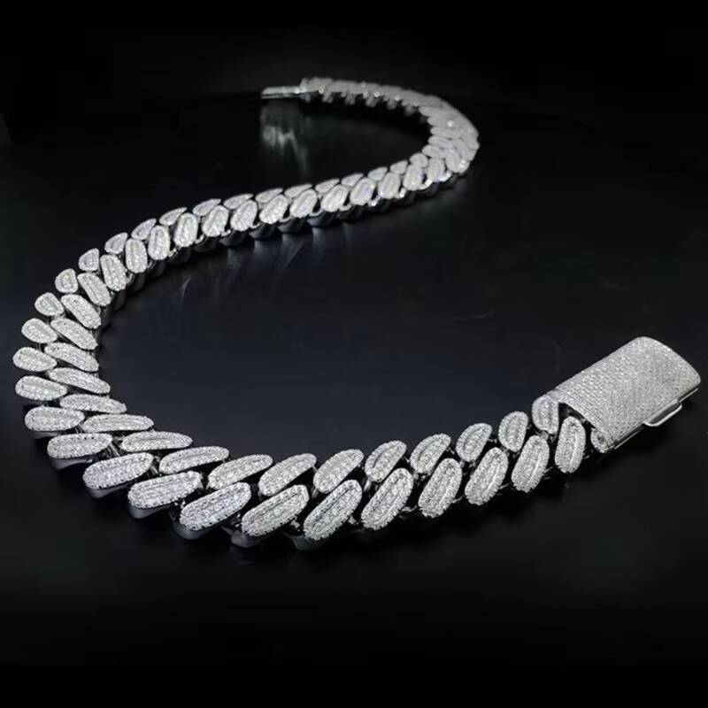 Hiphop VVS Moissanite S925 Silver 13mm Cuban Chain with Fringes a Dazzling Night Club Necklace That Catches the Eye