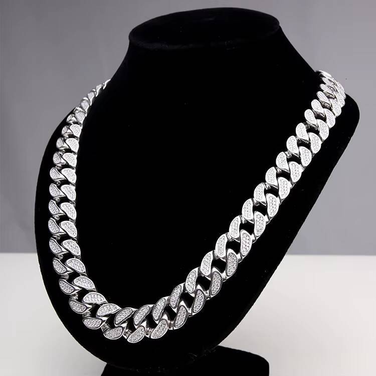 Iced Out Mens Miami Cuban Link Necklace Hip Hop Style with Moissanite Diamond Bling Prong 925 Silver Cuban Chain