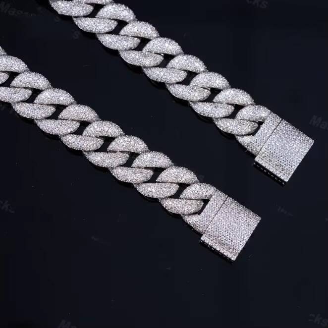 Moissanite Chain 925 Sterling Silver Moissanite Cuban Bracelet Gold Plated 16mm Iced Out Moissanite Cuban Chain