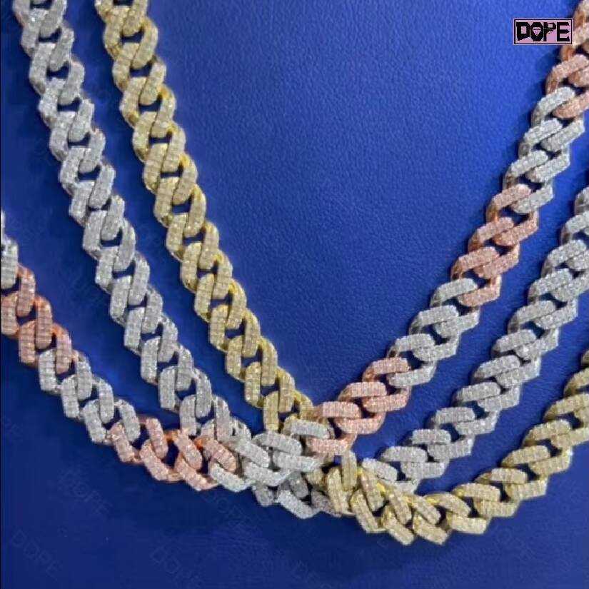 Hiphop Style Moissanite Cuban Link Chain Fine Jewelry Silver 925 Customized Trend Moissanite Cuban Chain