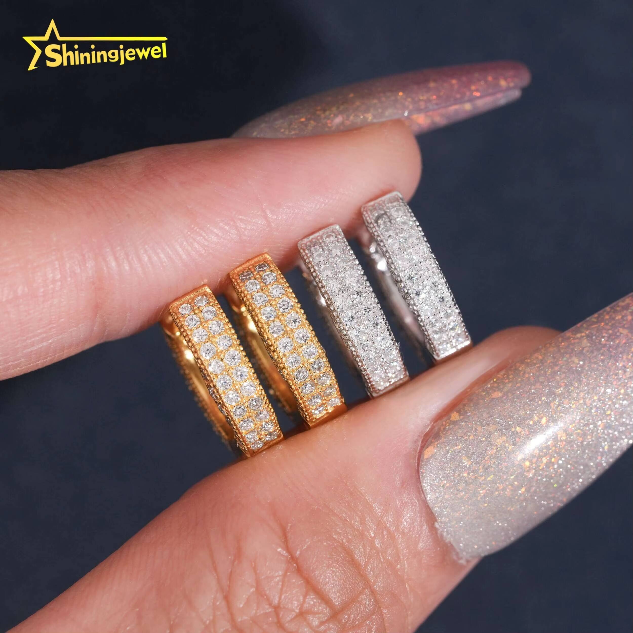 Fine Jewelry Fashion Hot Selling 925 Sterling Silver Hip Hop Gold Plated Iced Out Moissanite Diamond Hoop Earrings - view 7