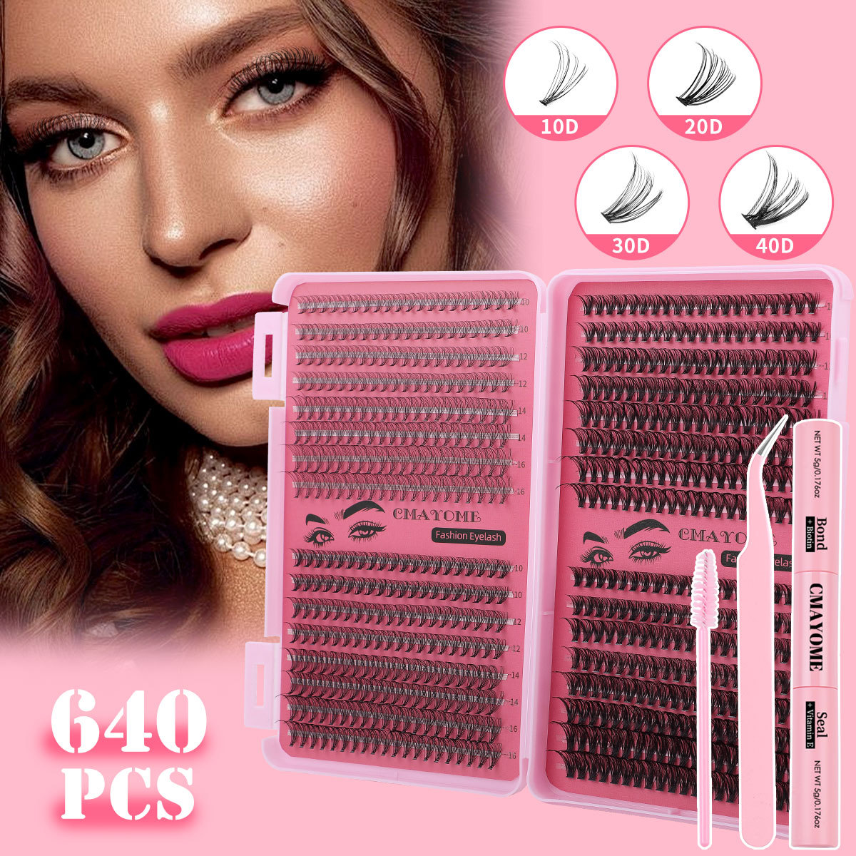 640pcs DIY Individual Eyelashes Soft Lightweight Thick Fluffy DIY Cluster Lashes Kit with Lash Bond & Seal Reusable Handmade Custer Eyelashes Set Graf