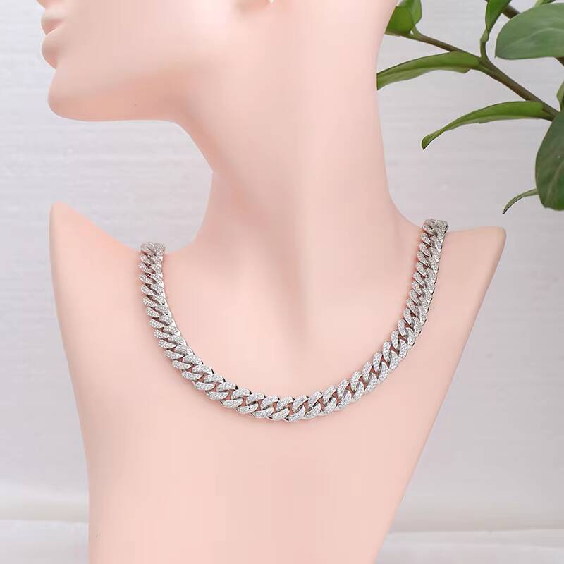 Miami Cuban Link Necklace White Ice Out Diamond Choker Chain in 925 Sterling Silver Moissanite Cuban Chain