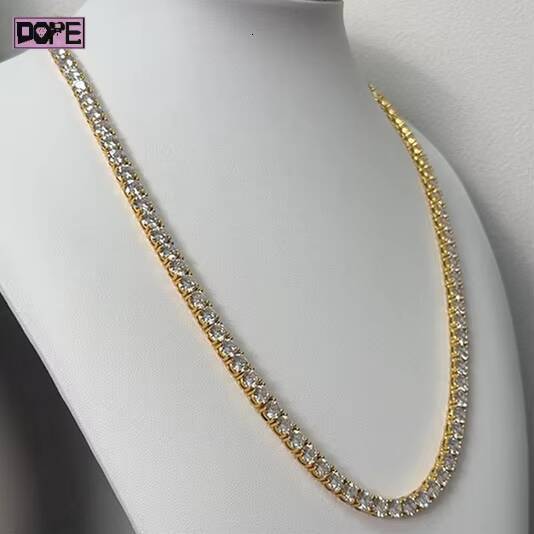 New Arrival 3mm 4mm 5mm Tennis Chain 925 Silver Gold Plated Iced Out VVS Moissanite Tennis Chain