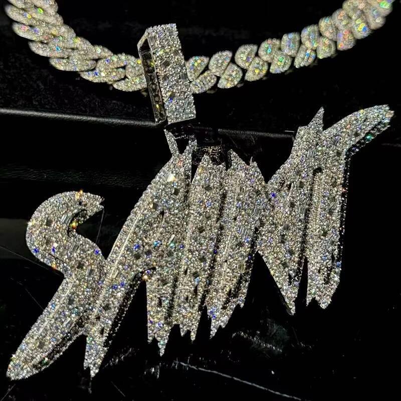 Personalized Customized Trend Hip Hop Pendant 925 Sterling Silver Pendants Pass Tester VVS Moissanite Diamond Ice Out Letter Name Pendant