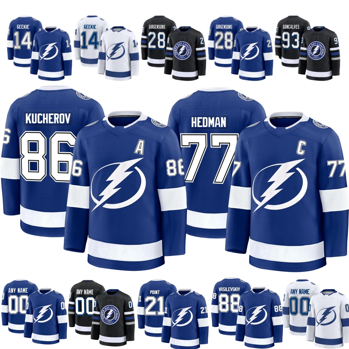 #86 Nikita Kucherov tampa bay hockey jersey lightning jersey #88 Andrei Vasilevskiy Steven Stamkos Brayden Point Victor Hedman Jake Guentzel Anthony Cirelli jerseys