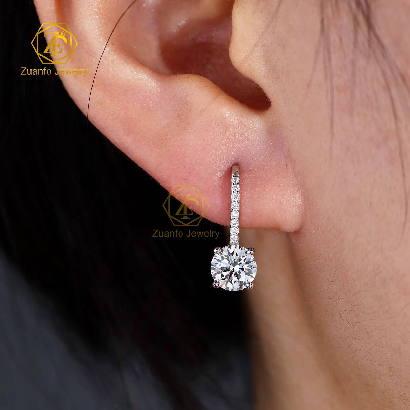 IGI Certified Luxury 14K Solid White Gold Leverback Stud Earrings Fine Dangle Lab Grown Diamond Wedding Gift Certified Earrings