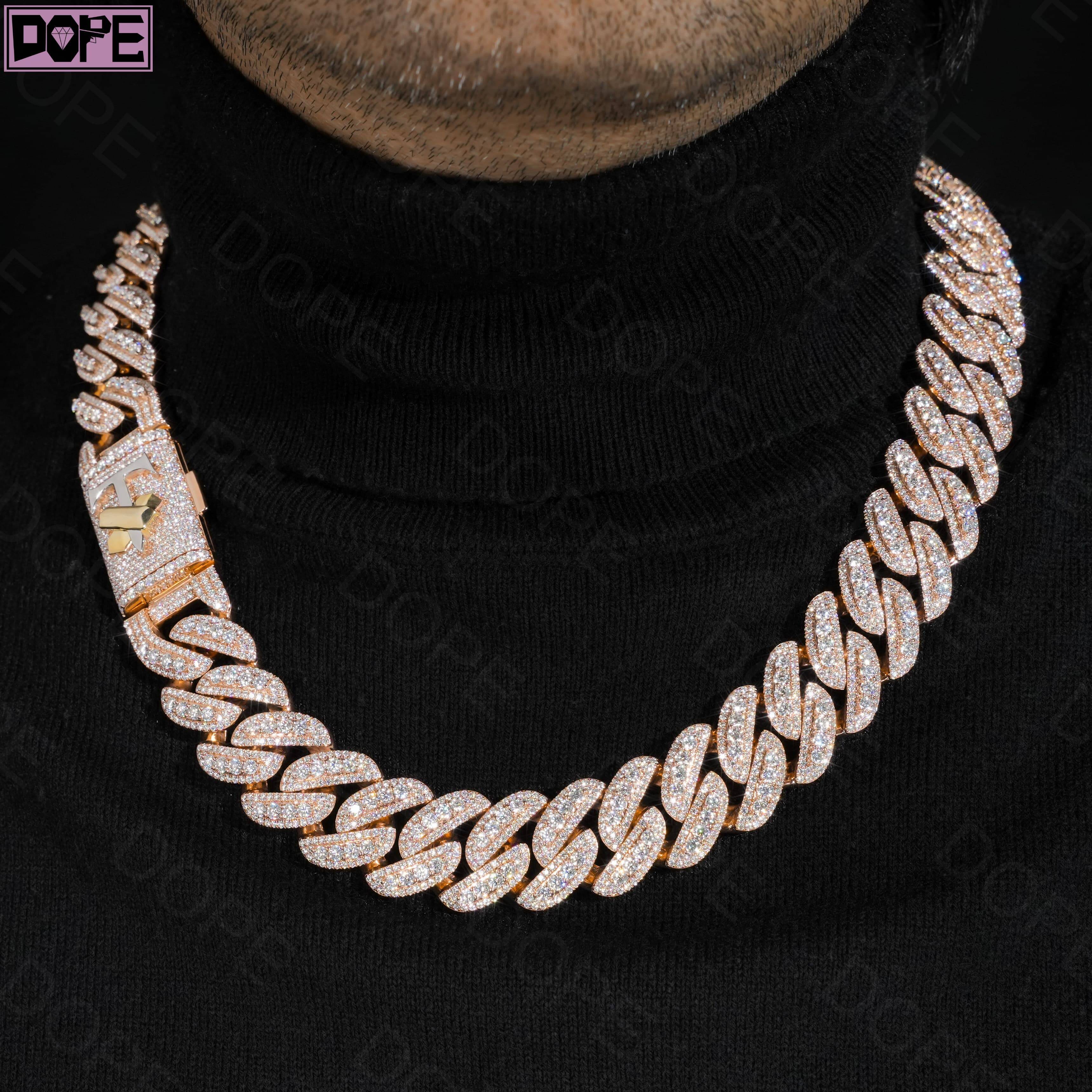 18MM Hiphop Cuban Link Chain Iced Out Heavy Men Necklace Bling 925 Silver VVS Moissanite Cuban Chain