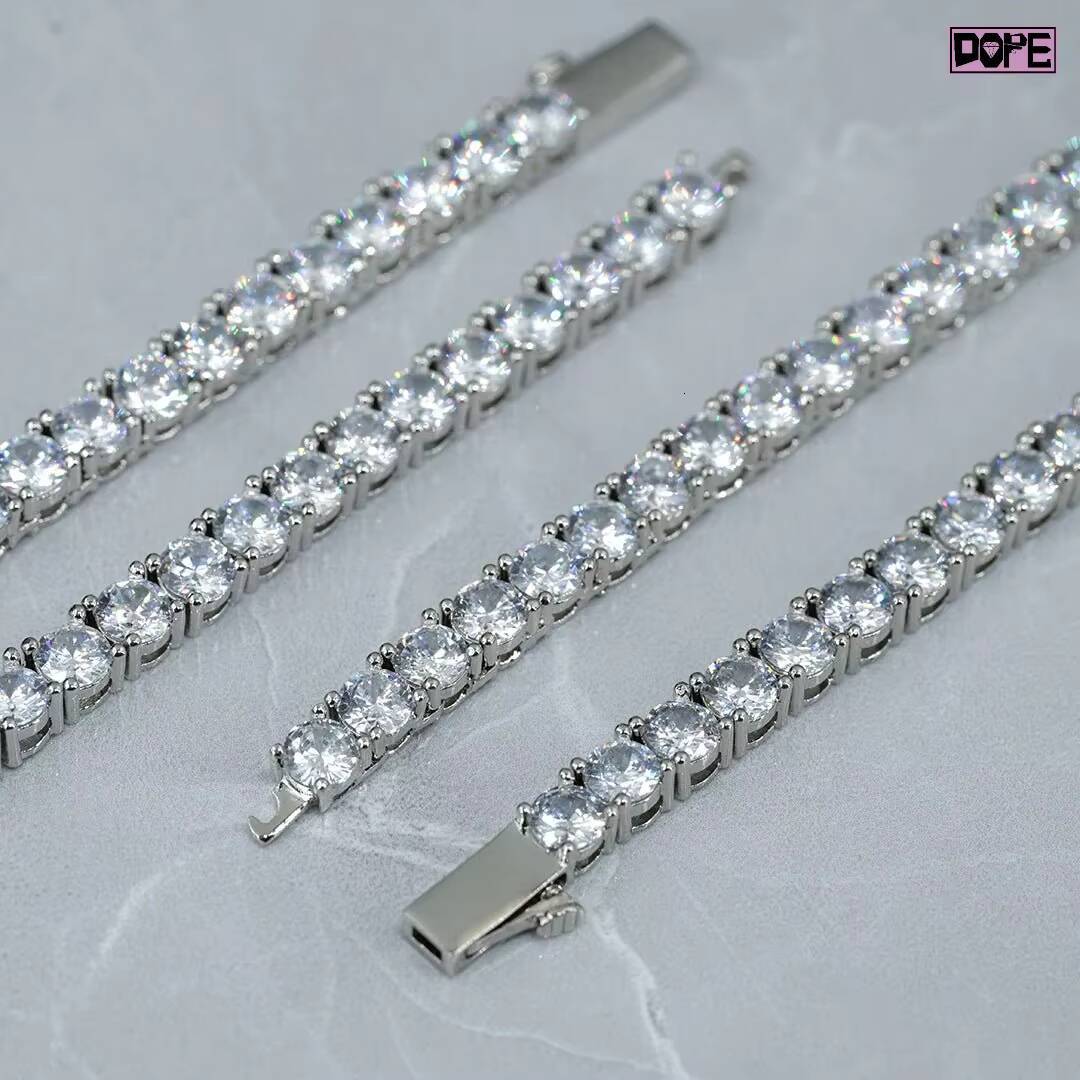 FaMoissaniteory 5mm Tennis Chain Hip Hop Men 925 Silver White Gold Plated Iced Out VVS Moissanite Tennis Chain