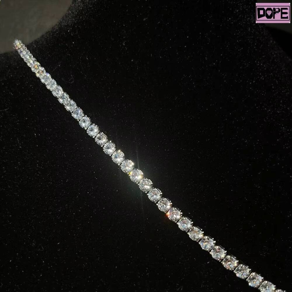 Jewelry 4mm 5mm Moissanite Tennis Necklace 10k 14K 18k White Gold Plated 925 Sterling Silver DVVS Moissanite Tennis Chain