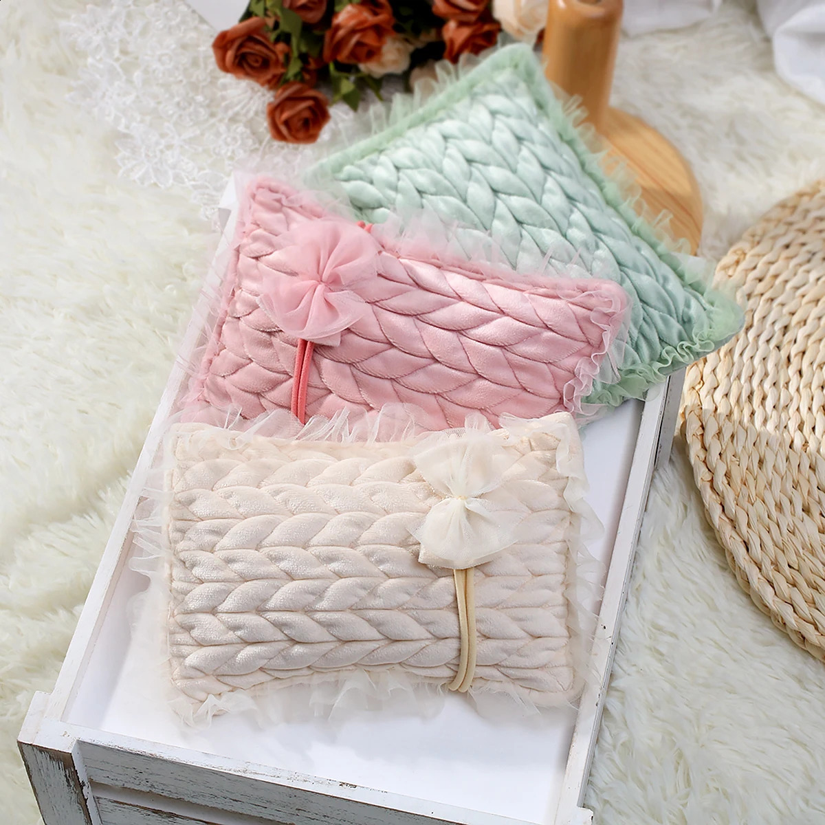 Ylsteed born Po Props Infant Shooting Posing Pillow with Bow Headband Baby Girl Pography Accessories 250920