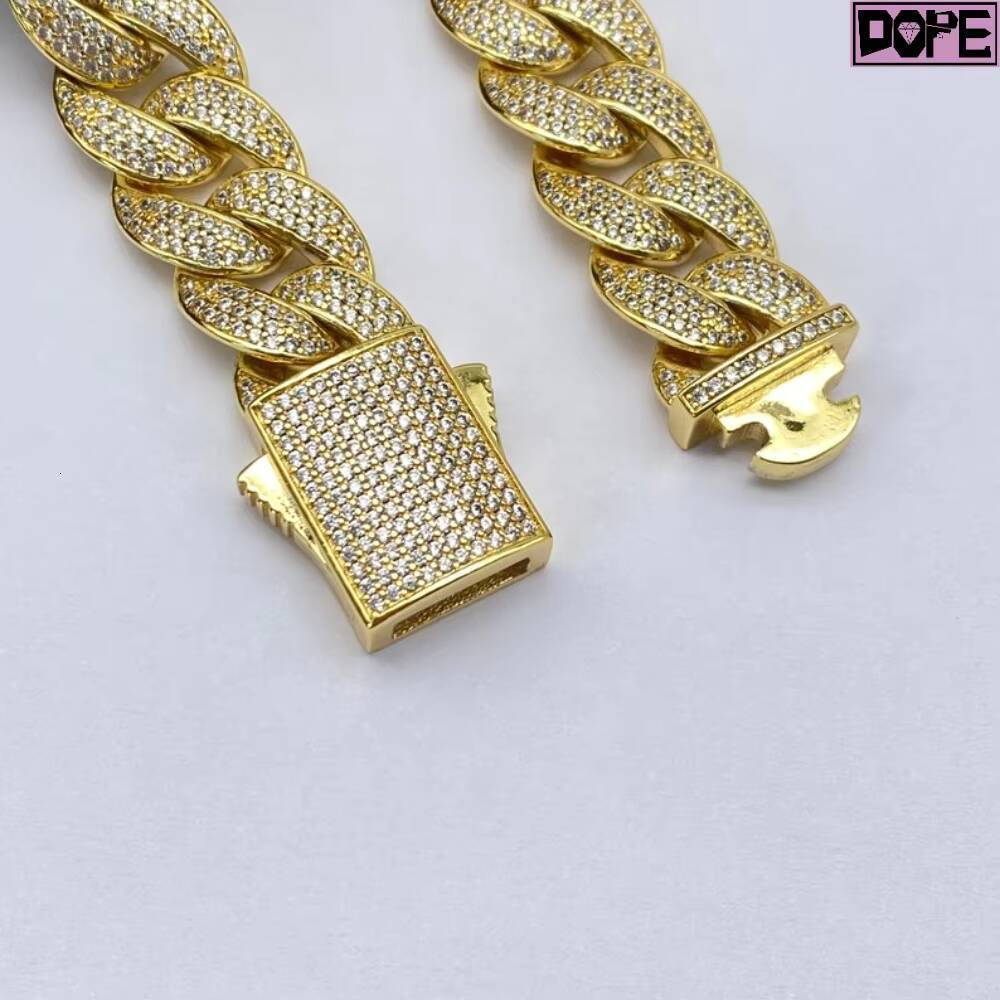 Hip Hop 12mm Cuban Link Chain Iced Out 925 Sterling Silver Gold Plated Miami D VVS Moissanite Cuban Chian