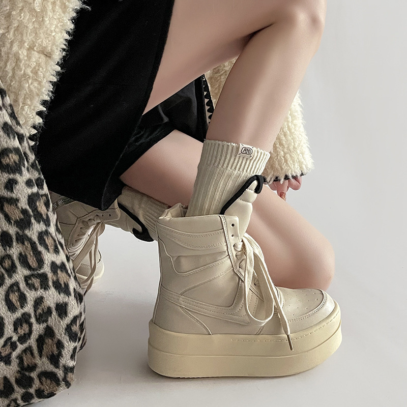 Designer lace up women's casual sports shoes, thick sole height increasing multifunctional white shoes, 2025 new model