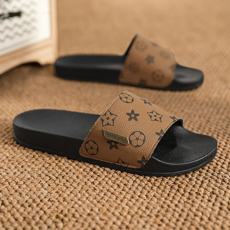 fashionable hot item mens casual versatile indoor outdoor slippers soft sole comfortable beach sandals large sizes 38-45 free shipping khaki brown bla