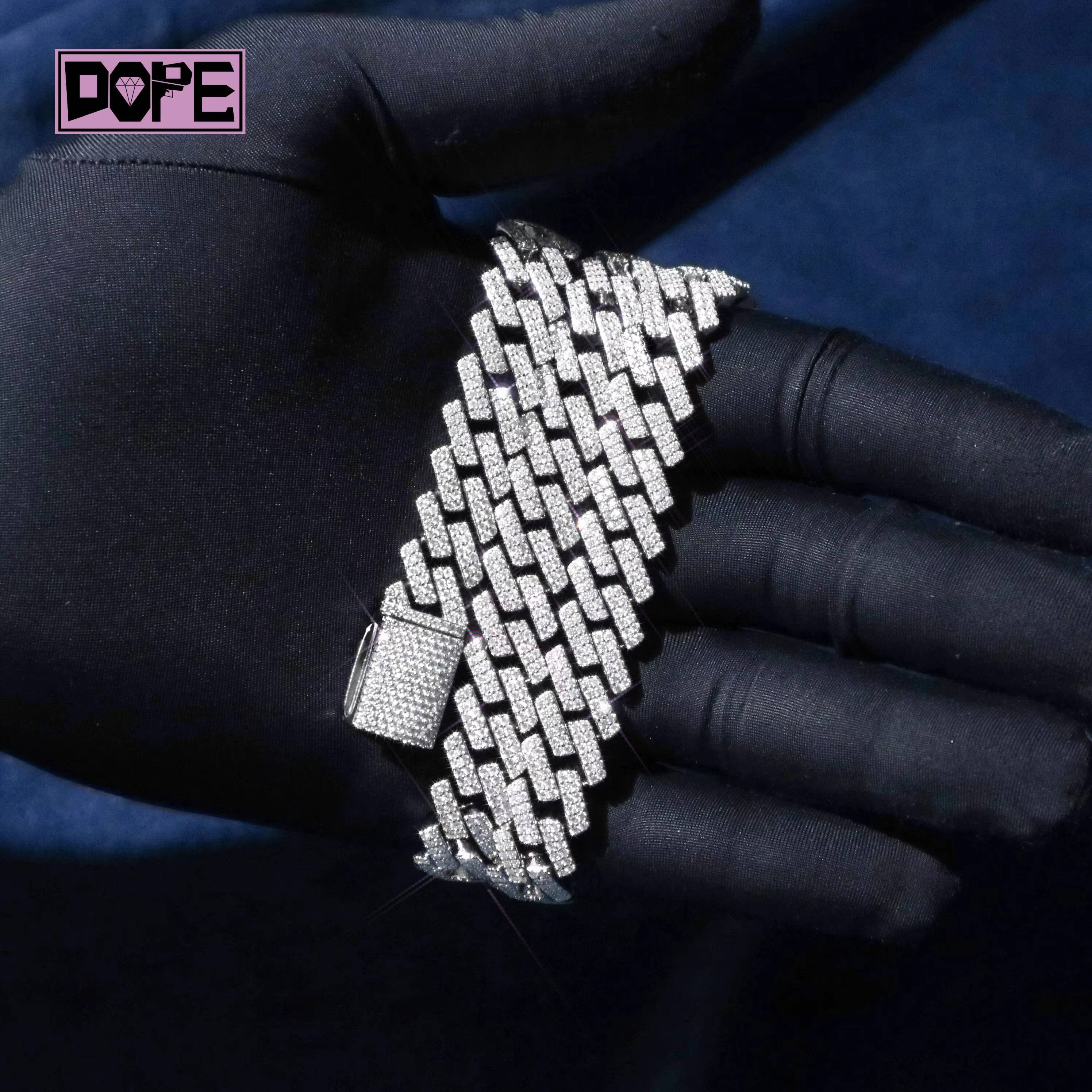 FaMoissaniteory Price Cuban Link Chain15MM Silver 925 GRA Certificate Vvs Iced Out Moissanite Cuban Chain