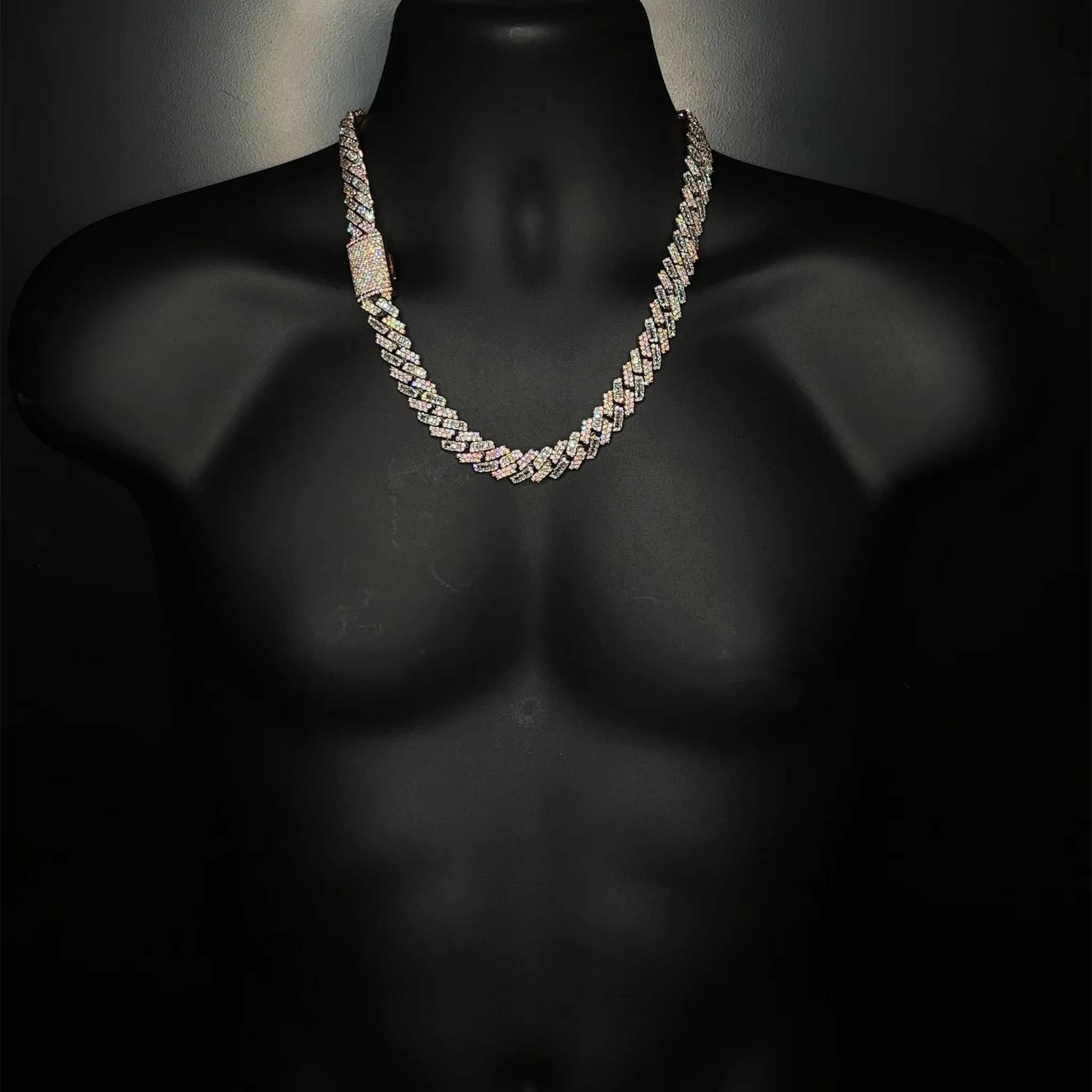 KIBO Iced Out 925 Pure Silver Moissanite Necklace Gra Vvs 15mm Two Tone Style baguette and Round Cut Moissanite Cuban Link Chain