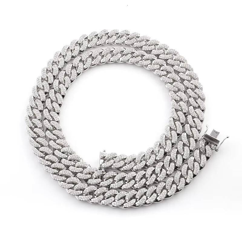 Miami Cuban Link Necklace White Ice Out Diamond Choker Chain in 925 Sterling Silver Moissanite Cuban Chain