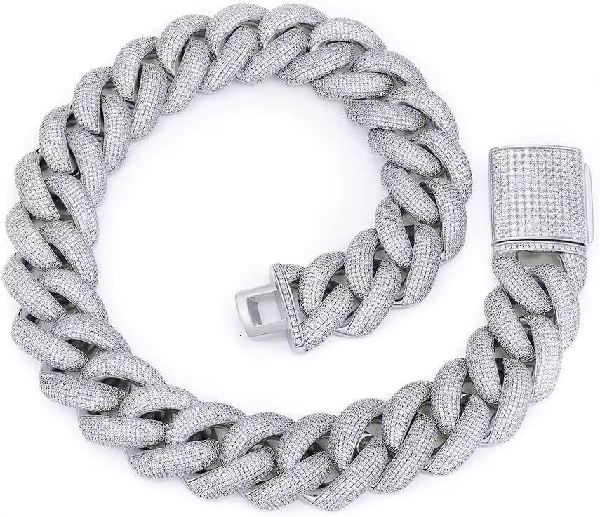 18mm Cuban Link Chain Iced Out Borderless Curb Hiphop 925 Silver VVS Miami Moissanite Cuban Chain