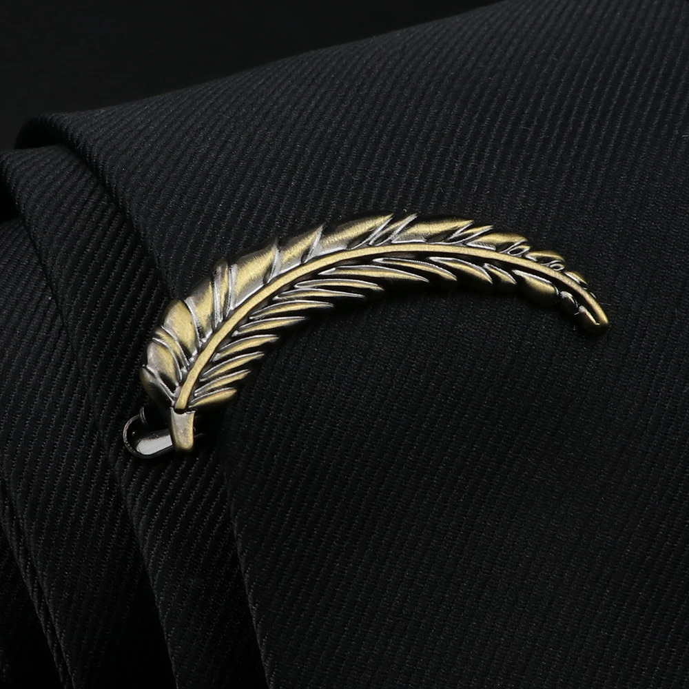 Gold Silver Color Feather Gun Pen Beard Shape Metal Tie Clip For Men Tie Bar Necktie Clips Pin Wedding Tie Men Jewelry Gift 250920