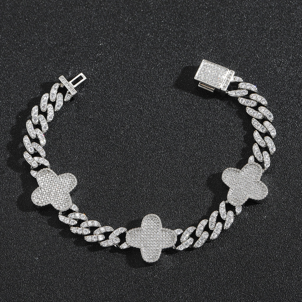 Four-leaf Clover Bracelet Cuban Zircon Inlaid Versatile Collarbone Chain Accessory Hip Hop Jewelry