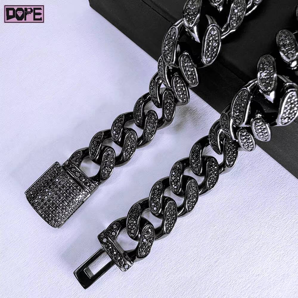 8mm VVS Moissanite Hiphop Iced Out Cuban Link Chain 925 Sterling Silver Black Moissanite Cuban Chain