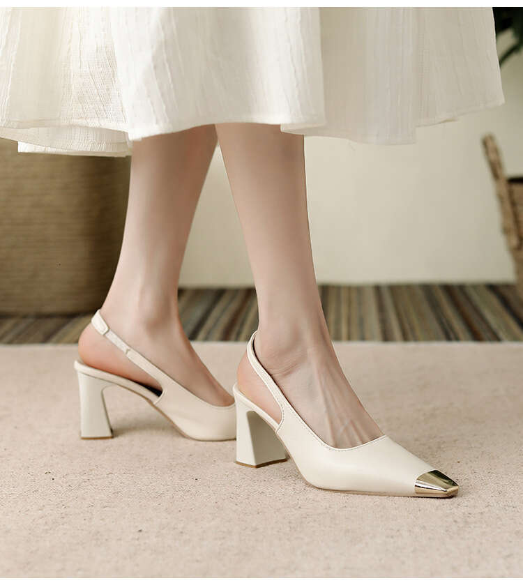 Women's 2025 Spring Summer New Korean Style Pointed High Heels Chunky Heel Closed Toe Sandals Backless Shallow Mouth Single Designer Shoe Shoes W