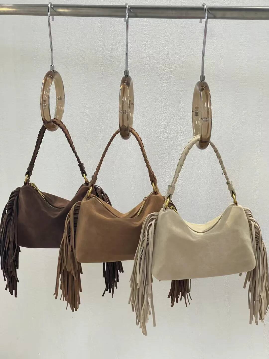 Casual Simple Women Faux Suede Tote Boston Crossbody Handbag Fashion Autumn Elegant Sand Fringe Tassel Shopping Bag