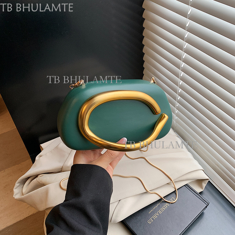 Cross-border New Women's Bag Classic Clutch Evening Bag Small Square Box Bag Luxury Designer Free Shipping Gold-plated Metal Handle Chain Crossbody Evening Bag