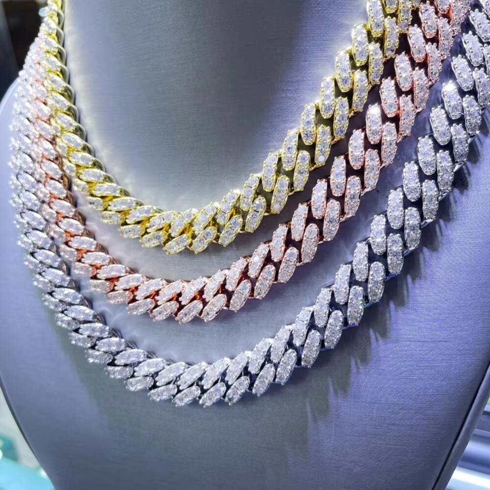 16MM Hip Hop Iced Out Cuban Link Chain Men Necklace 925 Silver VVS Miami Moissanite Cuban Chain